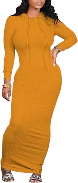 WUSENST Women's Maxi Dress Sexy Bodycon Long Sleeve Pullover Hoodie Casual Slim Sweatshirt